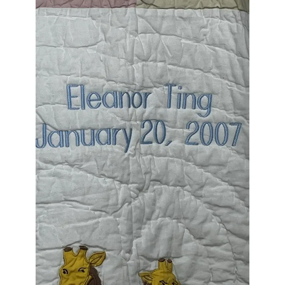 Lillian Vernon Noah's Ark ABC Cotton Crib Baby Quilt White Personalized Monogram